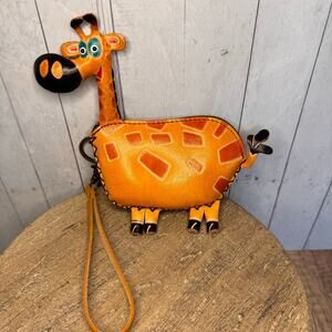 Genuine Leather Giraffe Wristlet Wallet Leather Zoo Coin Purse NEW FAST SHIP